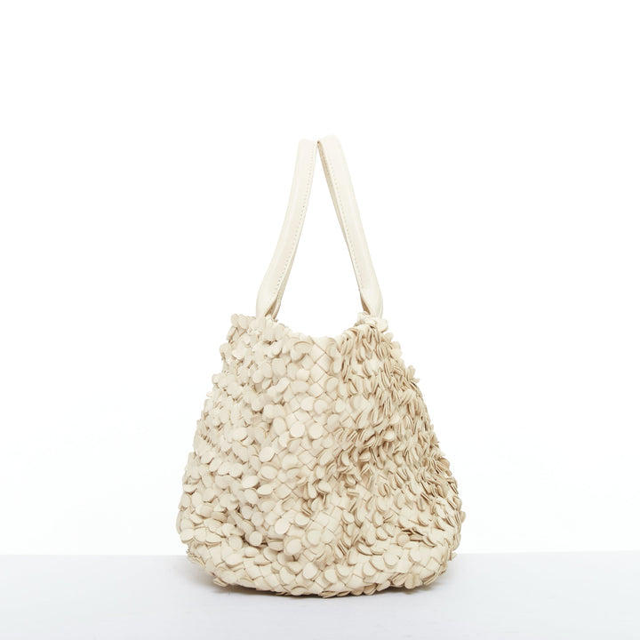 BOTTEGA VENETA Limited Poussin Paillettes Cabat beige leather woven applique bag