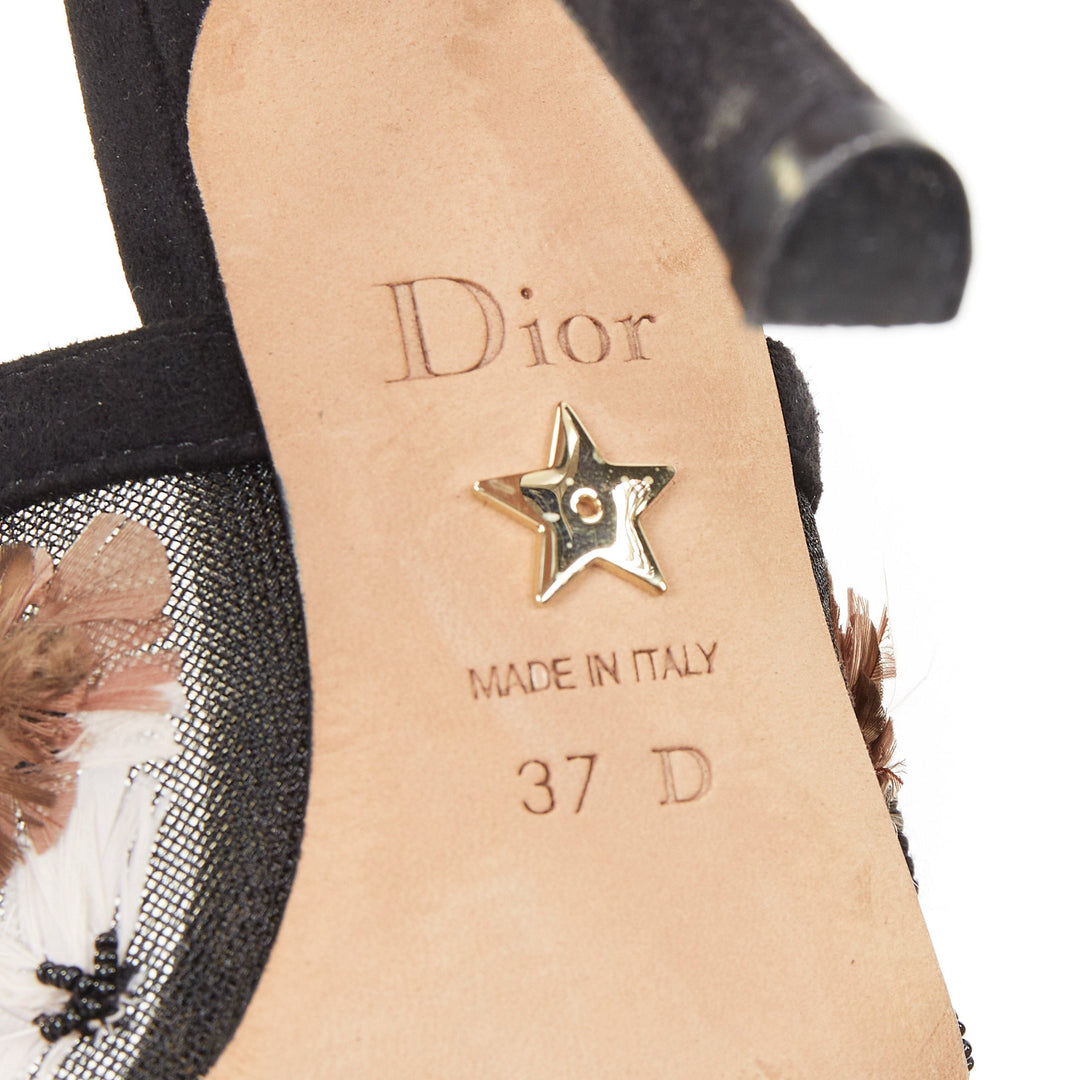 CHRISTIAN DIOR 2021 J'Adior black technical mesh 3D chiffon floral pumps EU37D