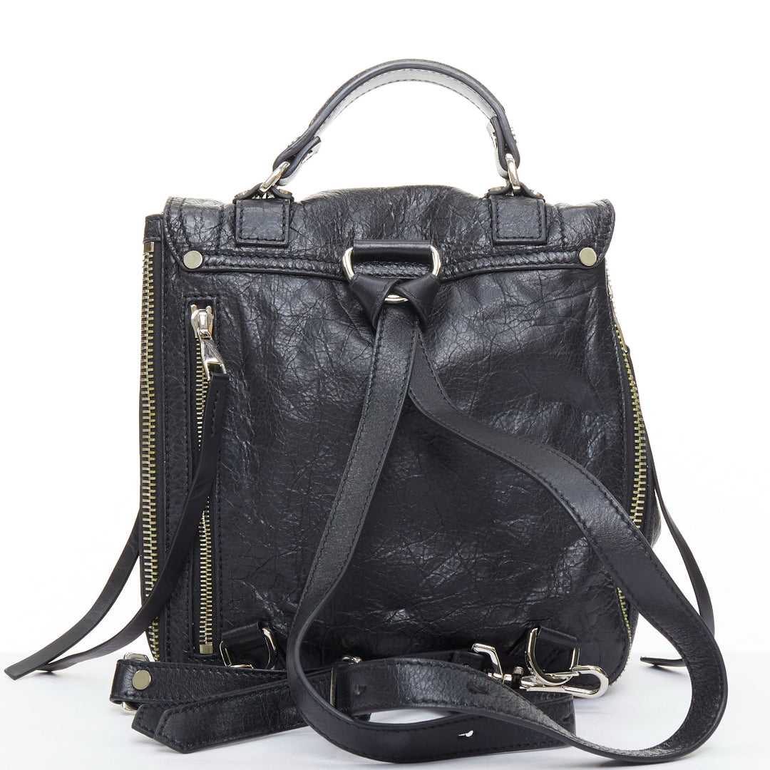 rare PROENZA SCHOULER PS1 black textured leather silver hardware small backpack