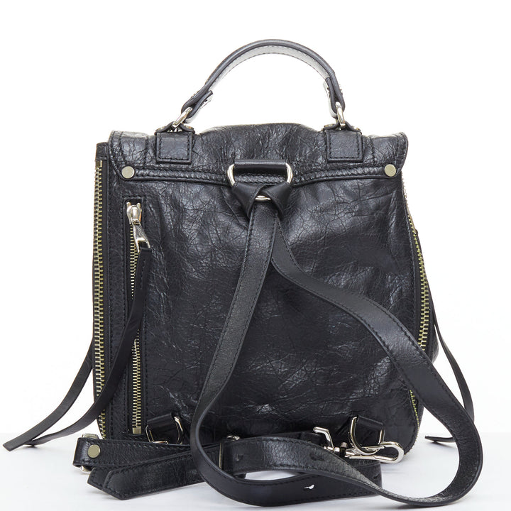 rare PROENZA SCHOULER PS1 black textured leather silver hardware small backpack
