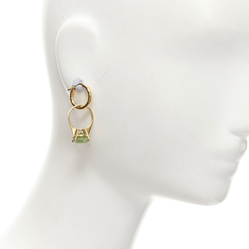 BURBERRY Riccardo Tisci gold green crystal ring hoop drop earrings pair