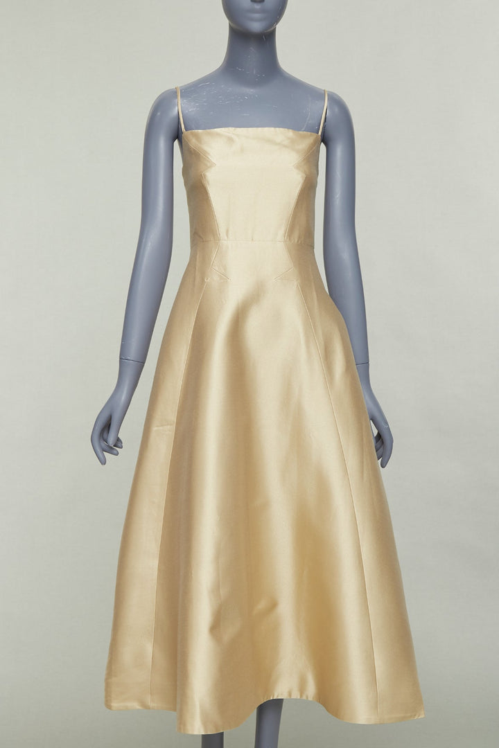GABRIELA HEARST Herve champagne gold wool silk geometric dart dress IT36 XXS