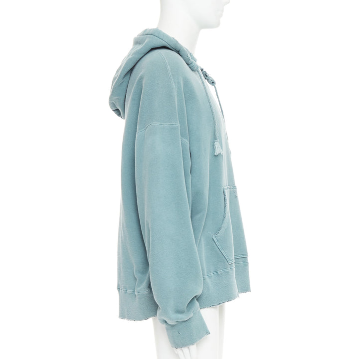 ANCELLM teal blue washed cotton drawstring distressed oversized hoodie JP1 S