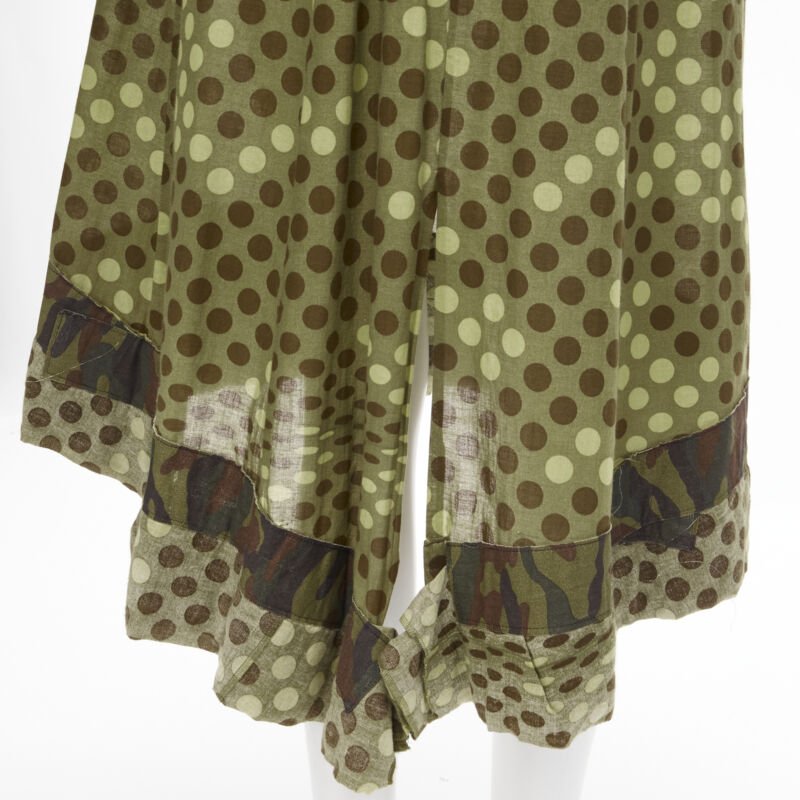 Runway COMME DES GARCONS 2000 green polka dot cotton camouflage hem midi dress M