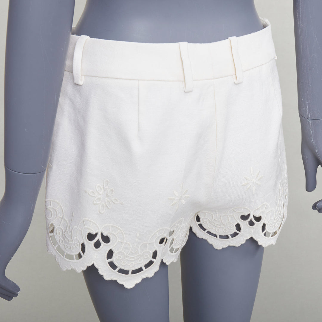 ERMANNO SCERVINO 2020 cotton linen Sangallo embroidery scalloped shorts IT38 XS
