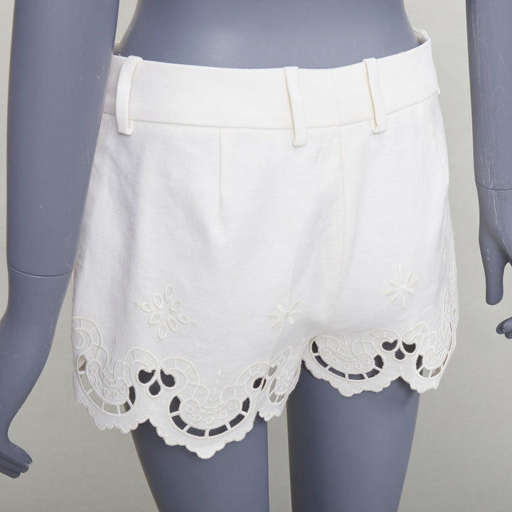 ERMANNO SCERVINO 2020 cotton linen Sangallo embroidery scalloped shorts IT38 XS