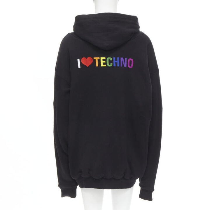BALENCIAGA Demna 2018 black I Love Techno embroidered oversized hoodie S