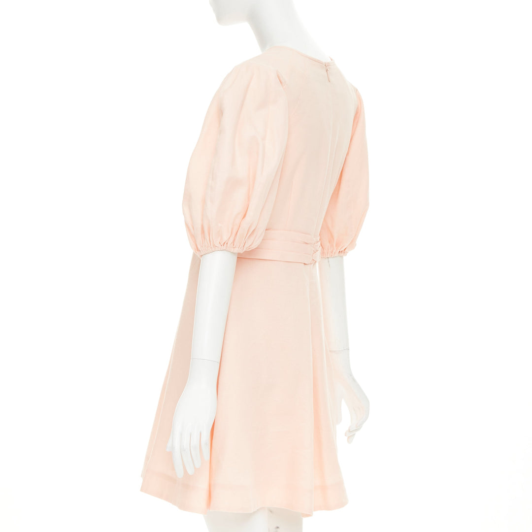 ZIMMERMANN 2022 Wrap Bodice soft blush pink linen puff sleeve dress US1 XS