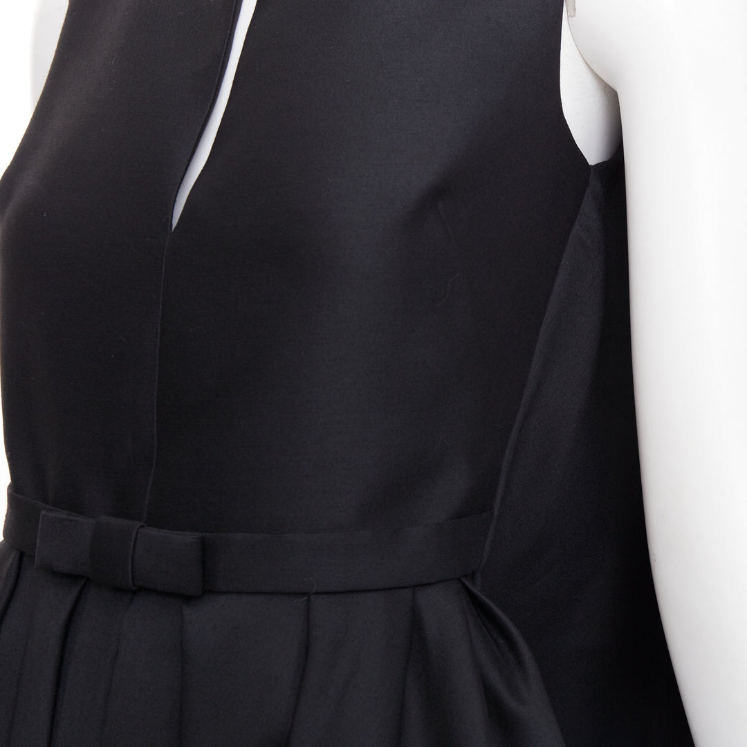 CHRISTIAN DIOR 2014 Raf Simons black bow belted pleat cape peplum dress FR34 XS