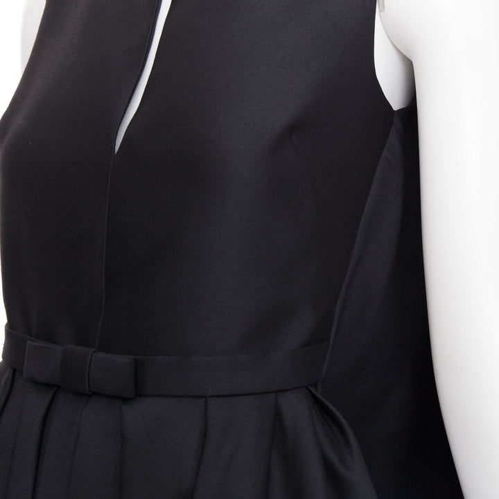 CHRISTIAN DIOR 2014 Raf Simons black bow belted pleat cape peplum dress FR34 XS