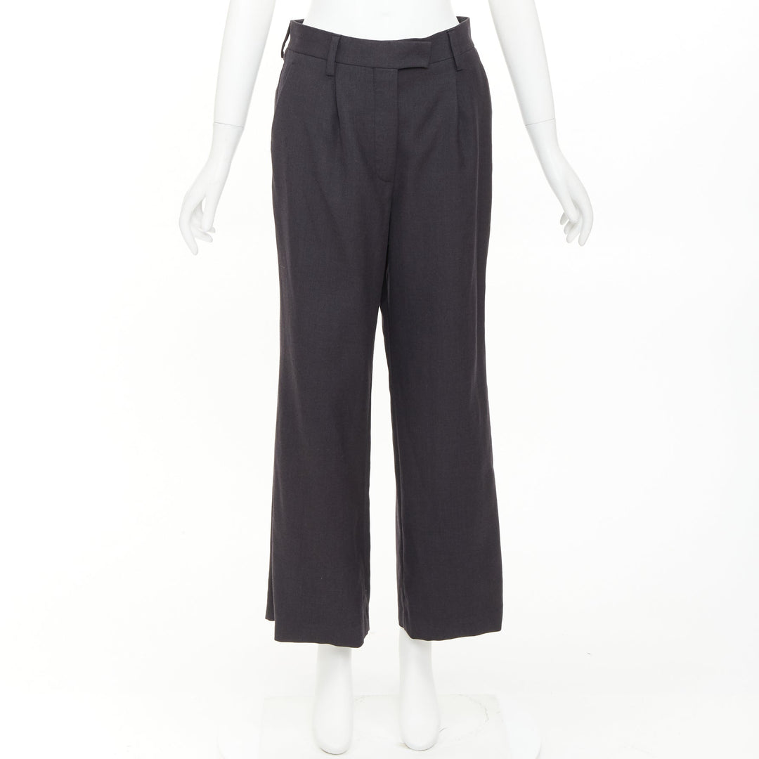 PRADA 2022 dark grey virgin wool pleated wide leg cropped pants IT38 XS