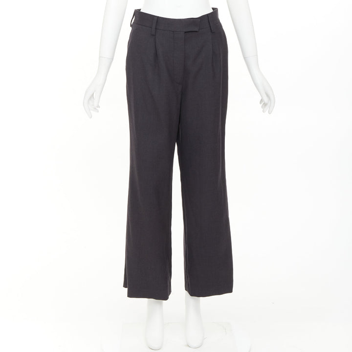 PRADA 2022 dark grey virgin wool pleated wide leg cropped pants IT38 XS