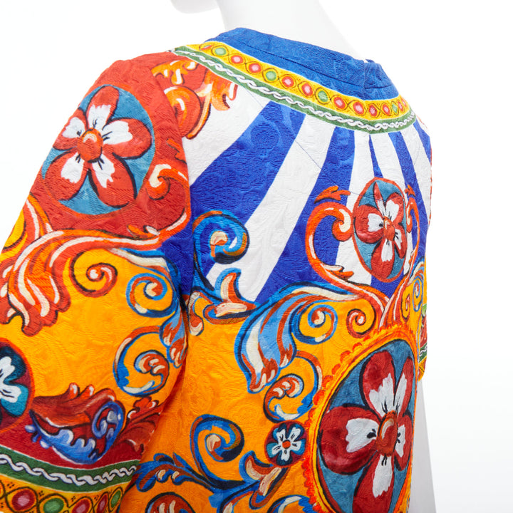 DOLCE GABBANA Carretto Siciliano yellow blue print jacquard tunic top IT40 S
