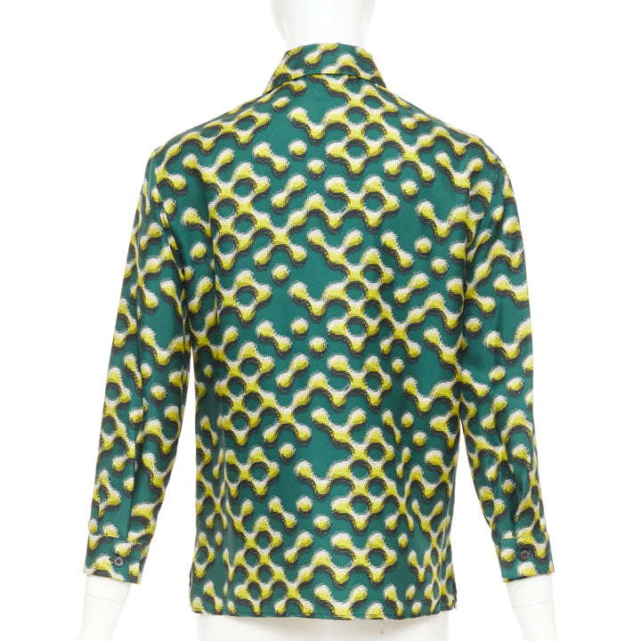 PRADA 2015 100% silk green yellow molecular geometric print shirt IT38 XS