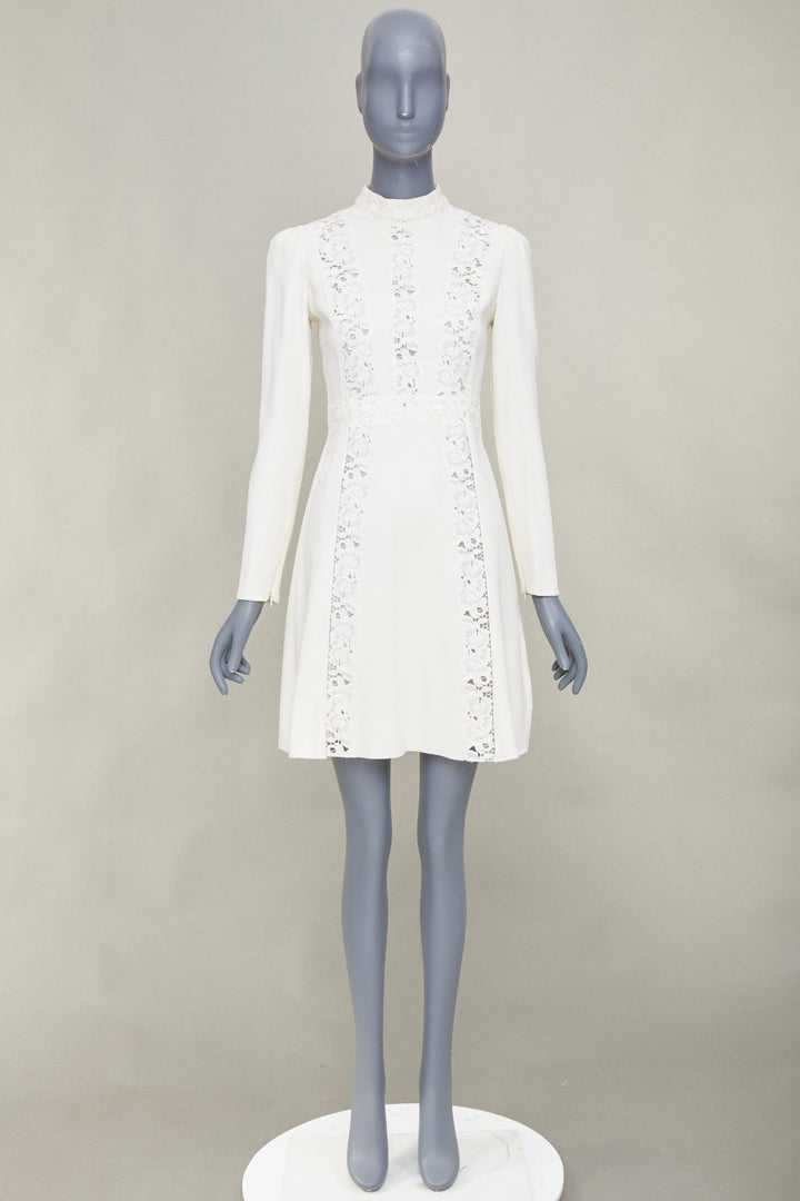 GIAMBATTISTA VALLI 2018 floral lace insert ivory viscose shift dress IT40 XS