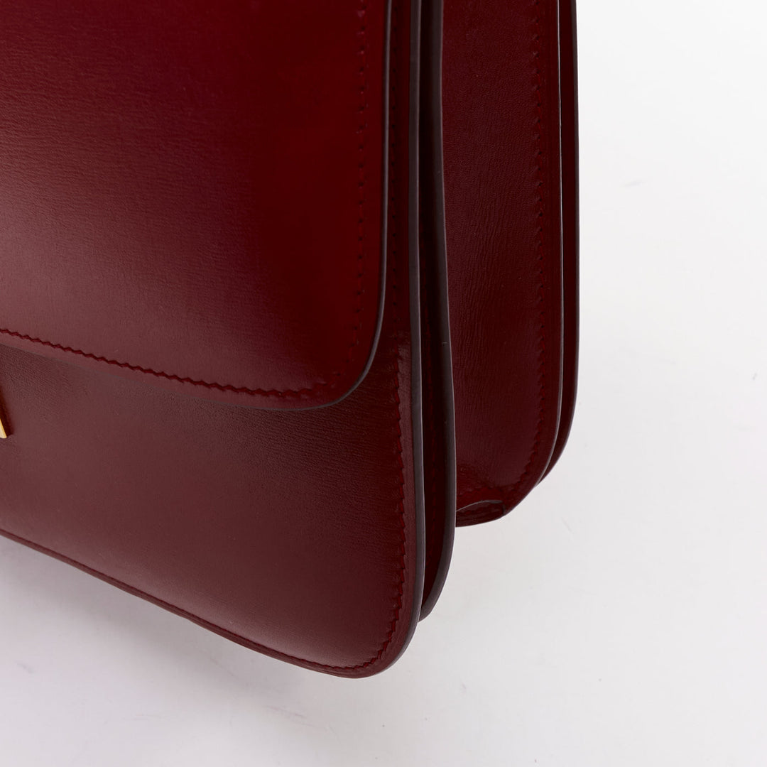 CELINE Classic Box burgundy smooth leather gold clasp crossbody messenger bag