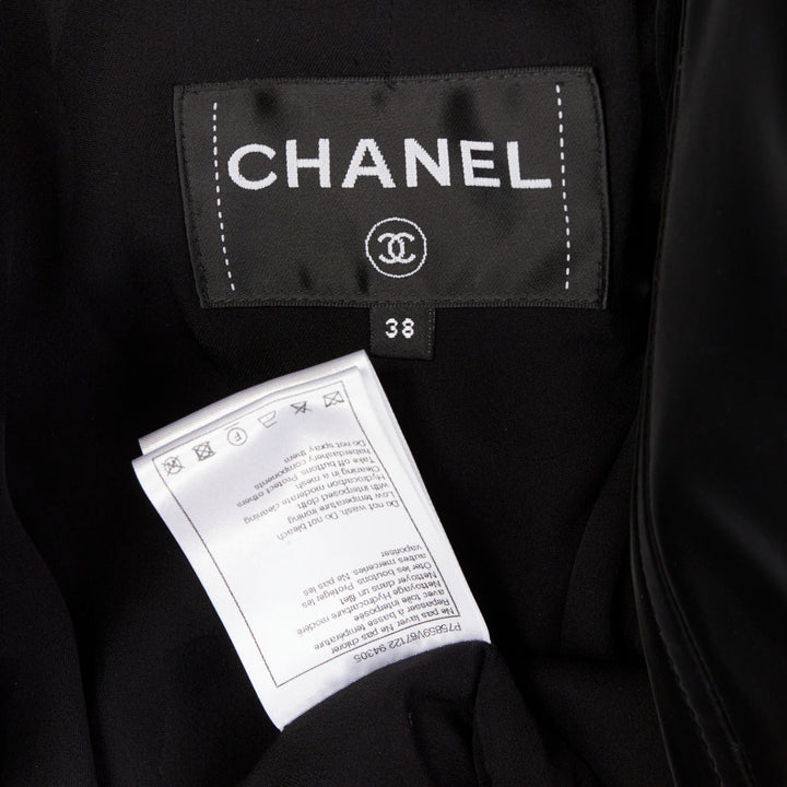 CHANEL 23K Runway black Camellia button cape overlay fluid parka coat FR38 M