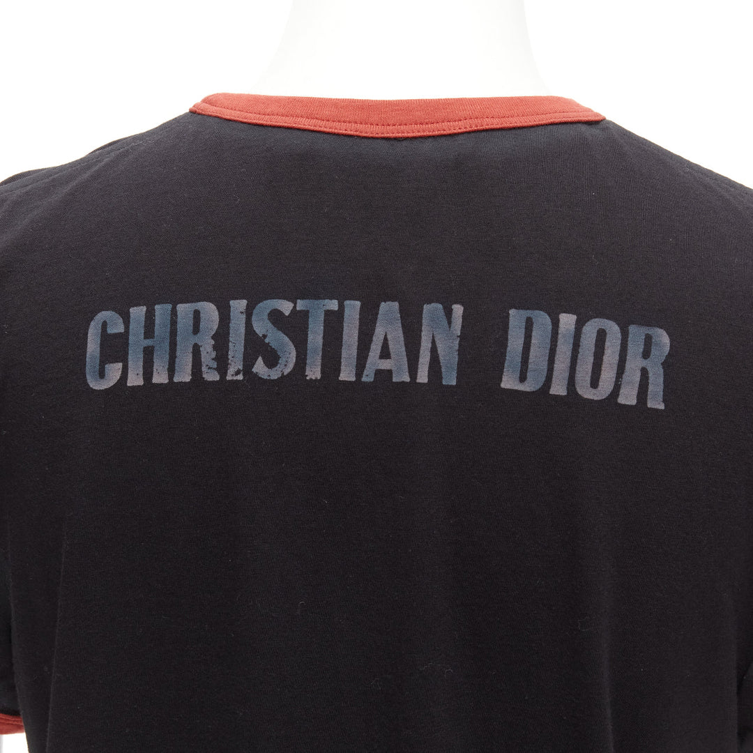 rare DIOR Valentines black red J'adior Paris vintage print ringer tshirt XS