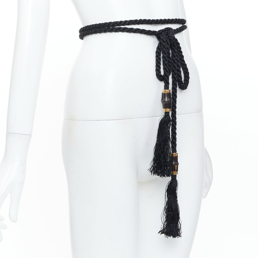 GUCCI 2011 Runway black braided cord rope bamboo tassel selfwrap accessory belt