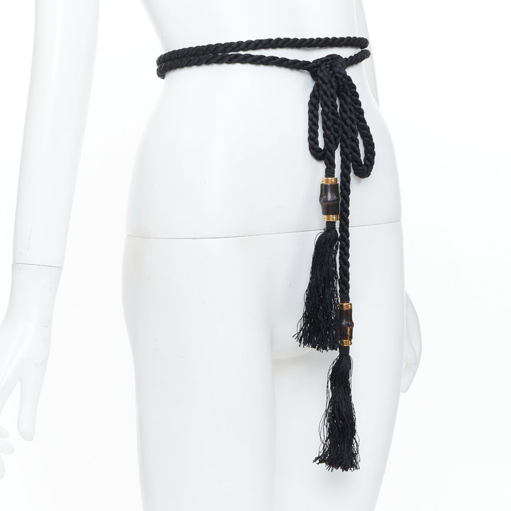 GUCCI 2011 Runway black braided cord rope bamboo tassel selfwrap accessory belt