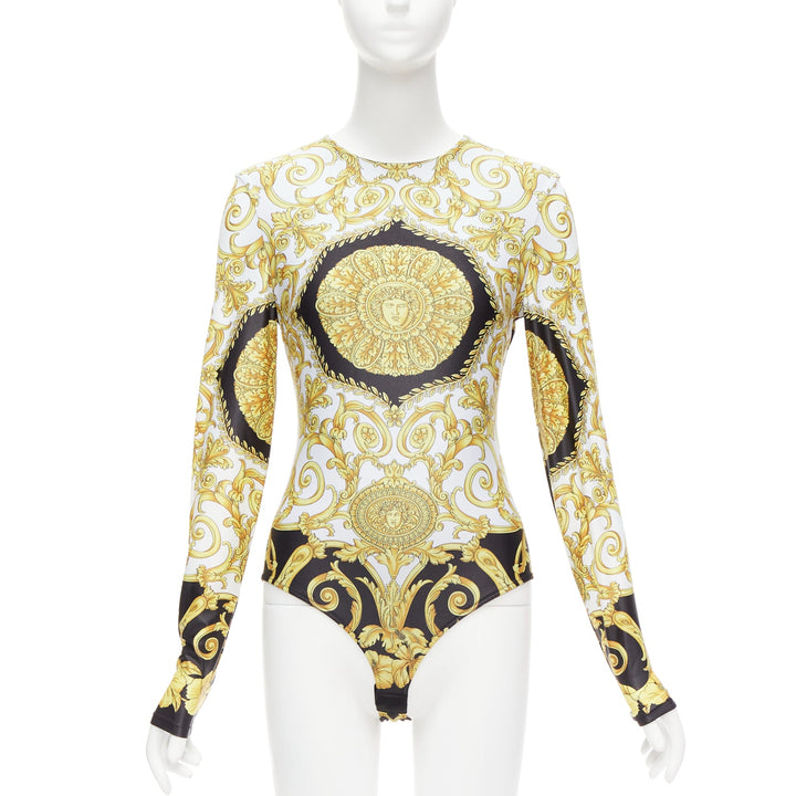 VERSACE 2018 Tribute gold Medusa Barocco long sleeve bodysuit top IT38 XS