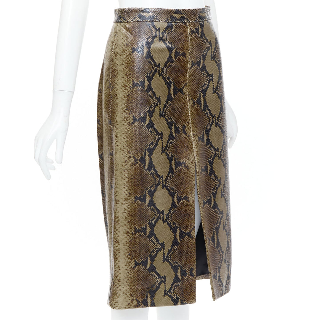KHAITE 2023 Fraser brown python print scaled leather front slit midi skirt US2 S
