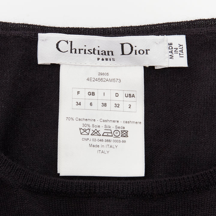 CHRISTIAN DIOR black cashmere silk silver CD logo long sleeve sweater FR34 XS