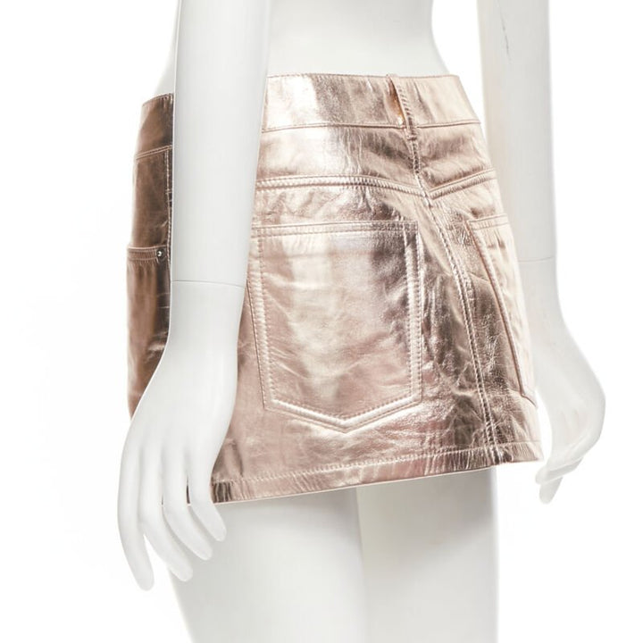 SAINT LAURENT 2022 metallic copper genuine leather mini skirt FR36 S