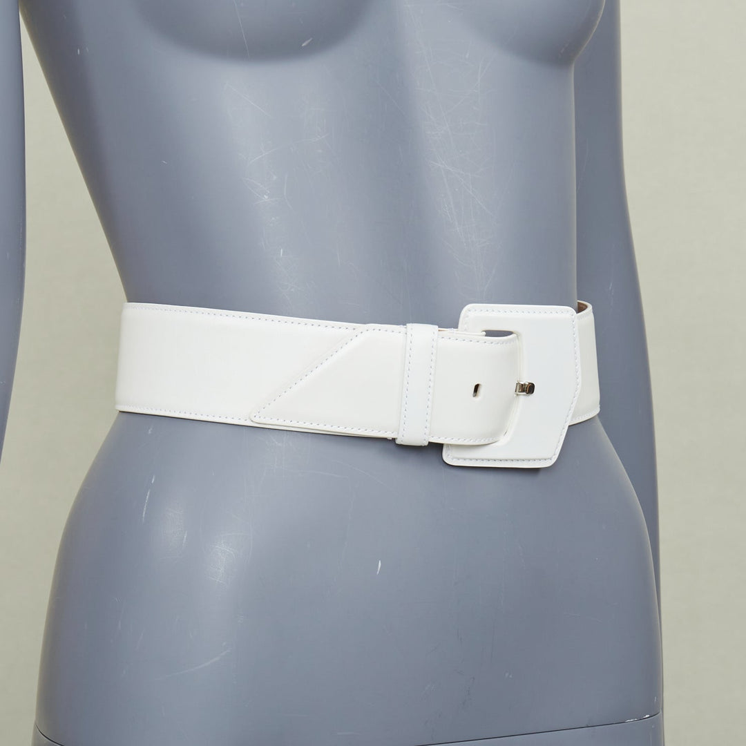 ALAIA 2021 white smooth leather oversized covered buckle waist wide belt 65cm
