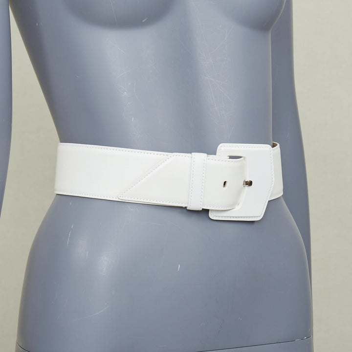 ALAIA 2021 white smooth leather oversized covered buckle waist wide belt 65cm