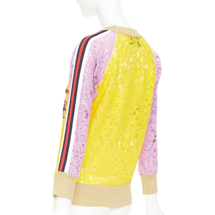 GUCCI multicolor lace UFO sunburst sequin applique pullover sweater top XS