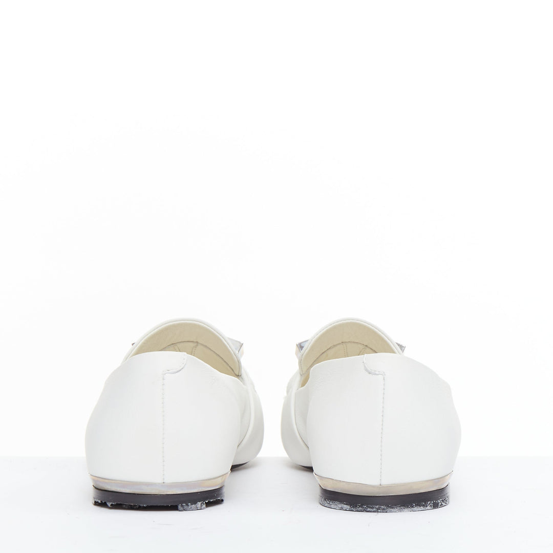 PROENZA SCHOULER white smooth leather signature silver embellishment flats EU39