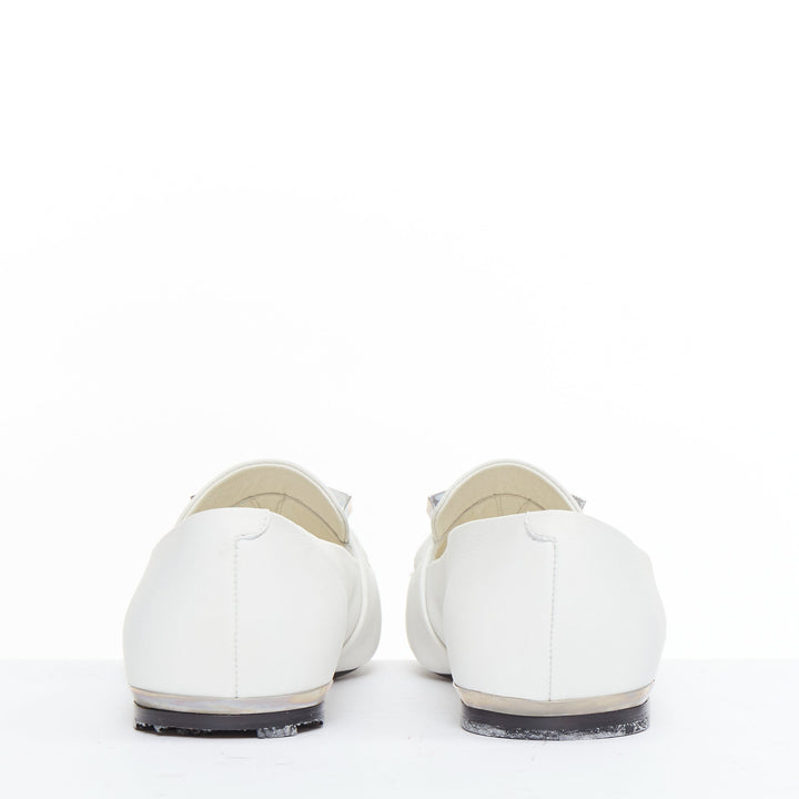 PROENZA SCHOULER white smooth leather signature silver embellishment flats EU39