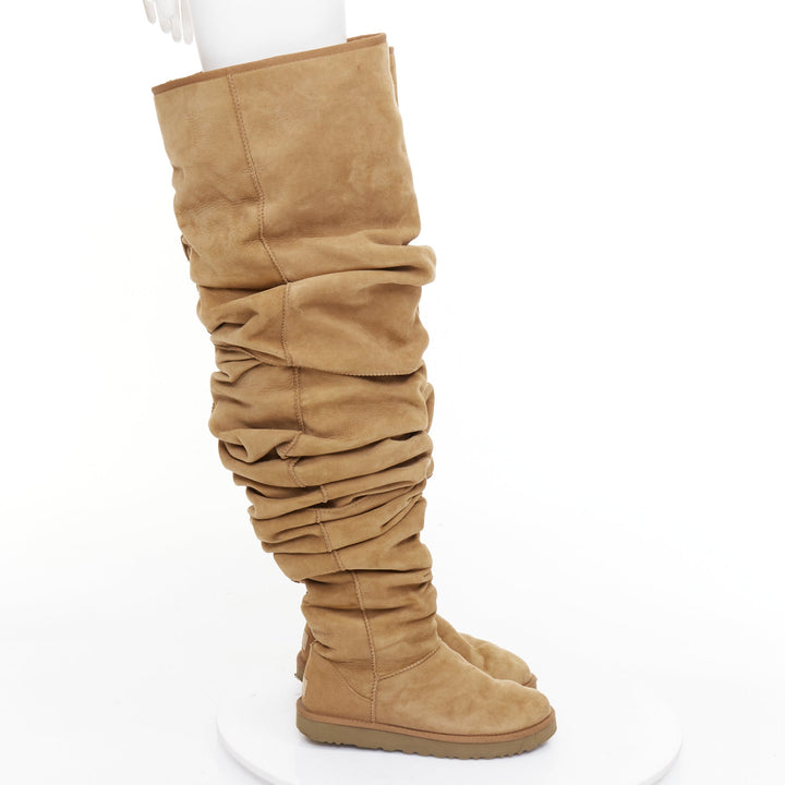 rare Y PROJECT UGG Glenn Martens 2018 Runway brown shearling thigh boots EU40