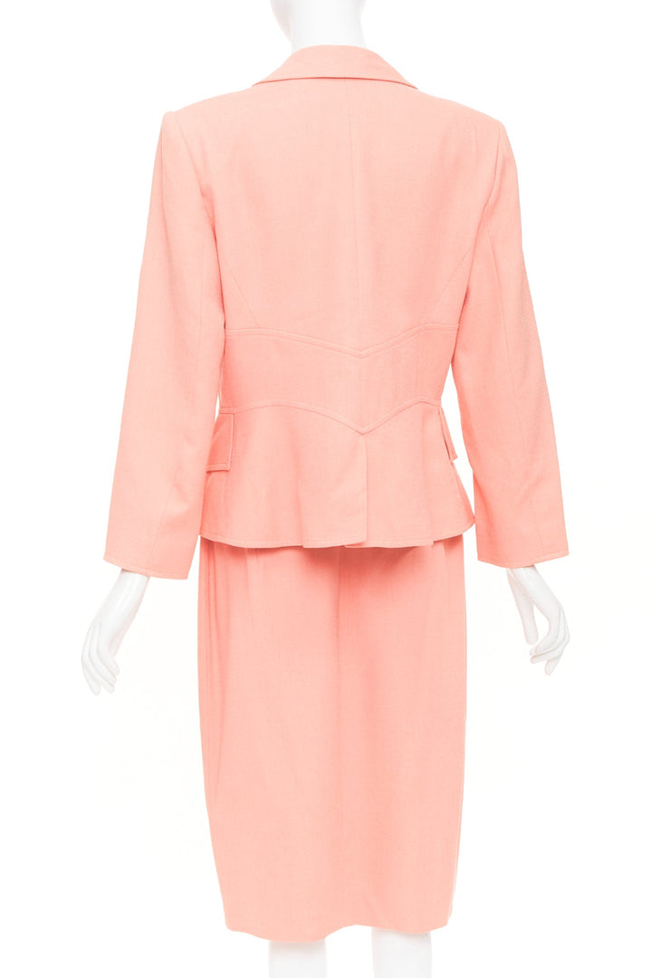 CHRISTIAN LACROIX Vintage peach single gold button wool skirt suit FR46 3XL