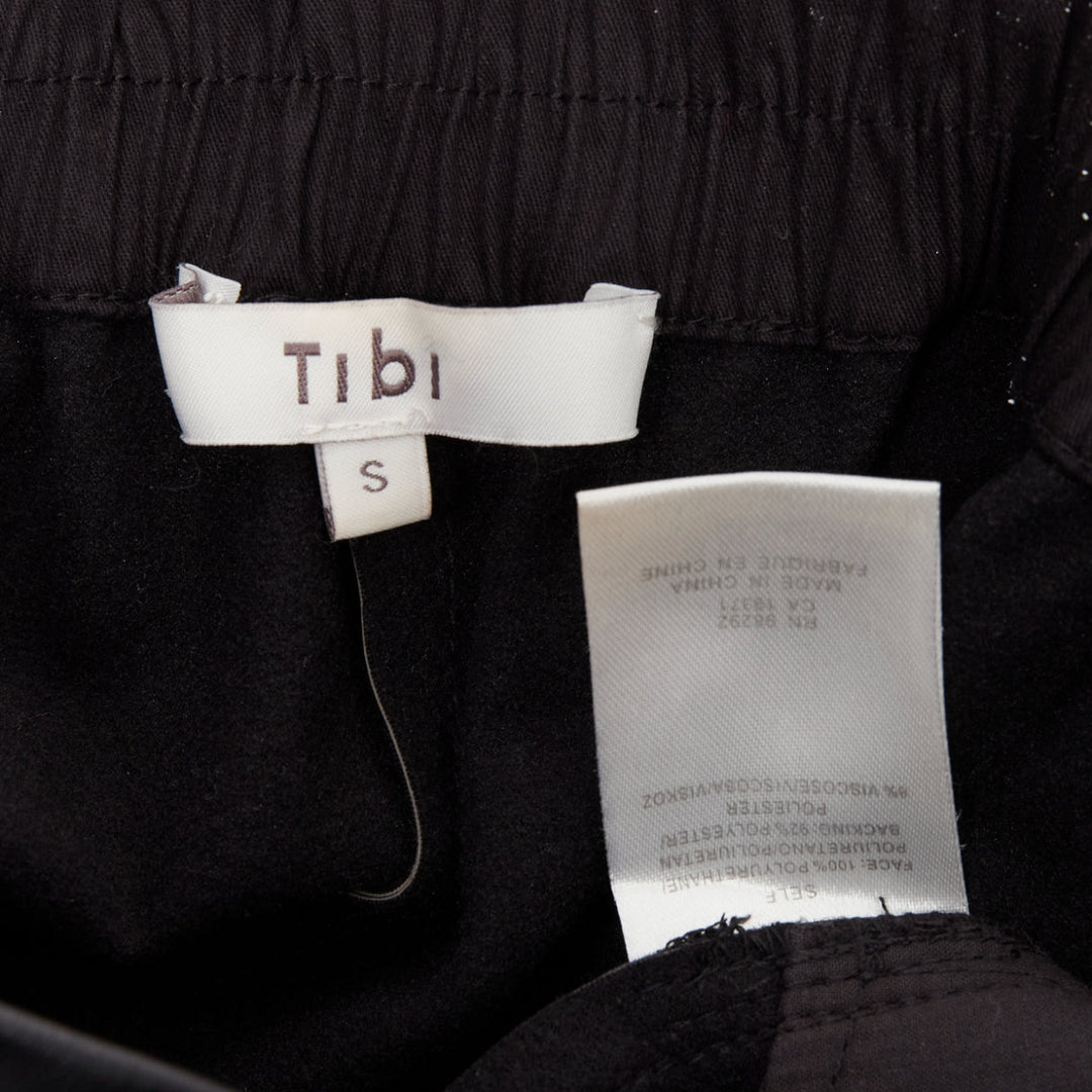 TIBI black vegan leather elasticated waist pocketed mini shorts XS