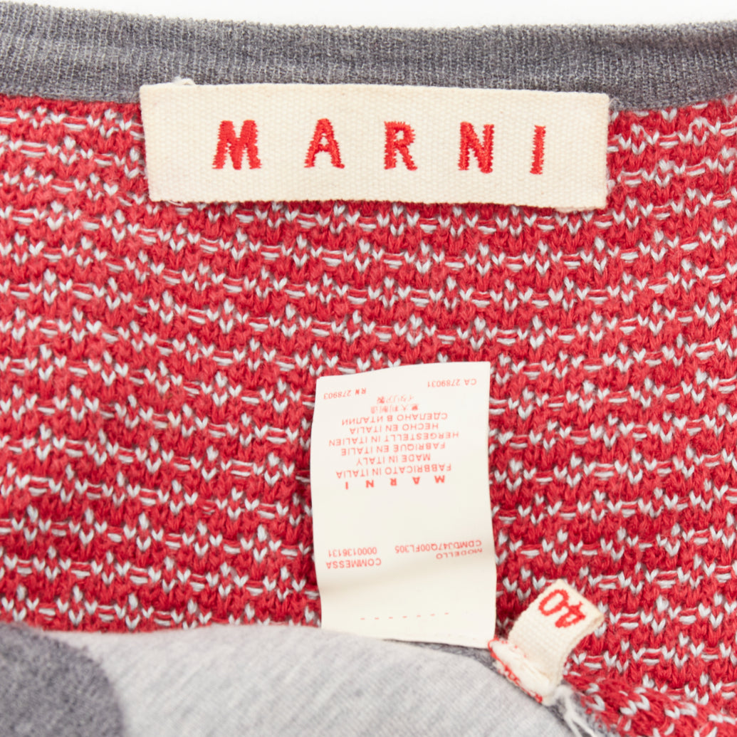MARNI 2016 grey cotton raglan short sleeve red tweed back crop cardigan IT40 S