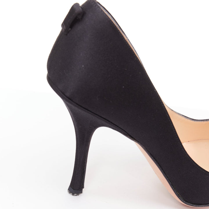 JIMMY CHOO Entice black satin grosgrain red acyrlic flower brooch pumps EU37