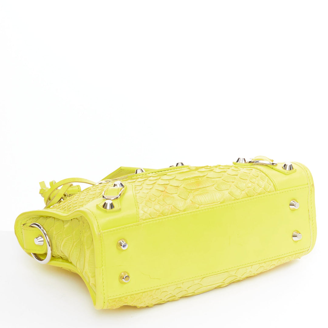 BALENCIAGA City Classic Mini neon yellow scaled leather motocross bag