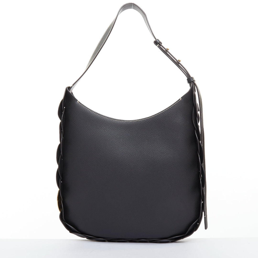 CHLOE Darryl Hobo black pebbled leather braided side shoulder bag