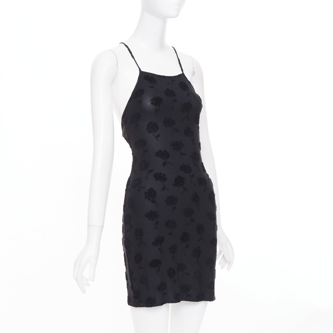 EMPORIO ARMANI Vintage black floral flock velvet jacquard slip dress IT38 XS