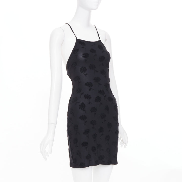EMPORIO ARMANI Vintage black floral flock velvet jacquard slip dress IT38 XS