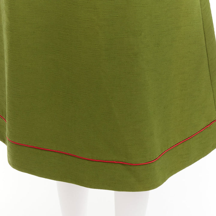 rare CHRISTIAN DIOR John Galliano 1999 Communist green pique Aline skirt FR40 L