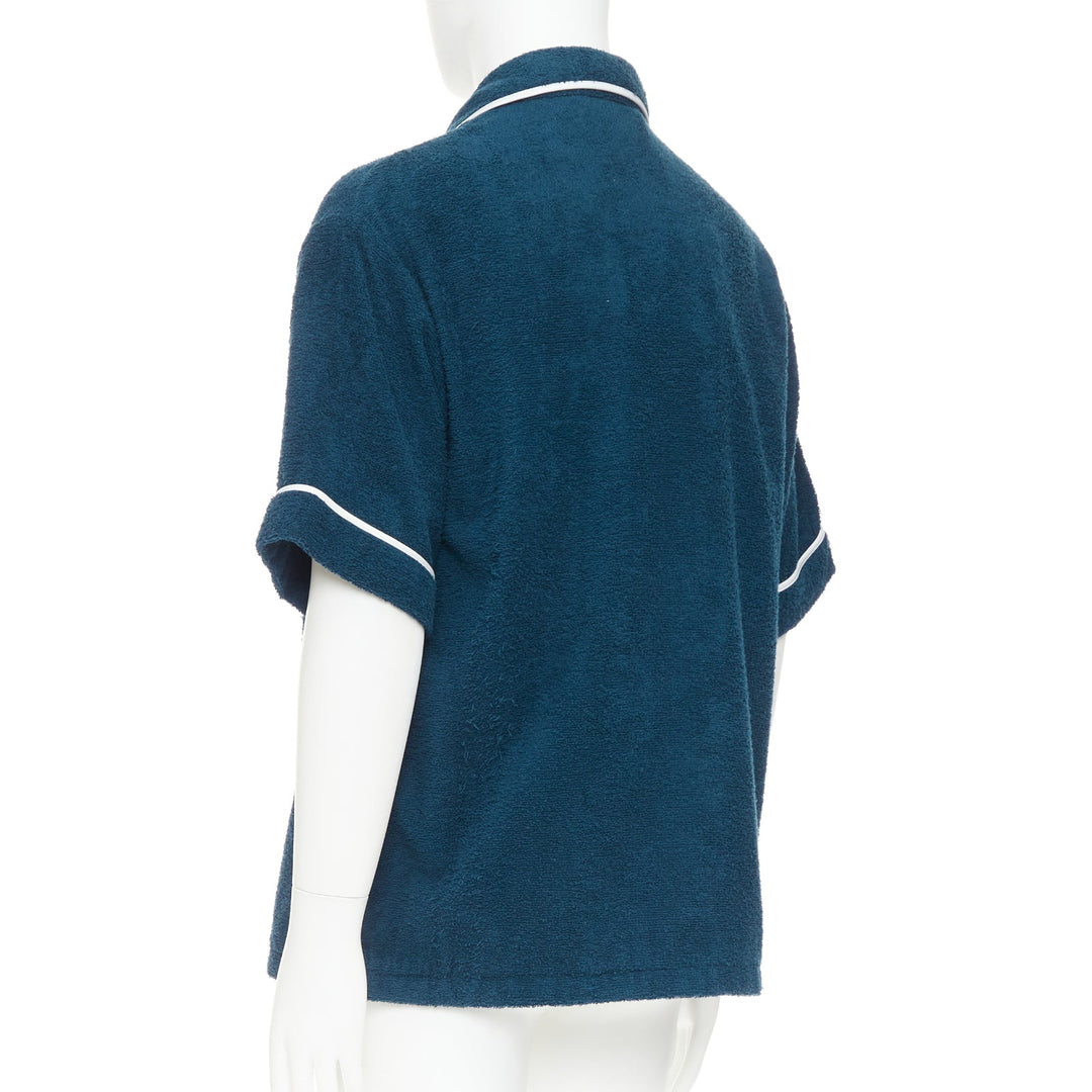 PRADA 2021 navy blue white terry cloth toweling cotton logo bowling shirt M