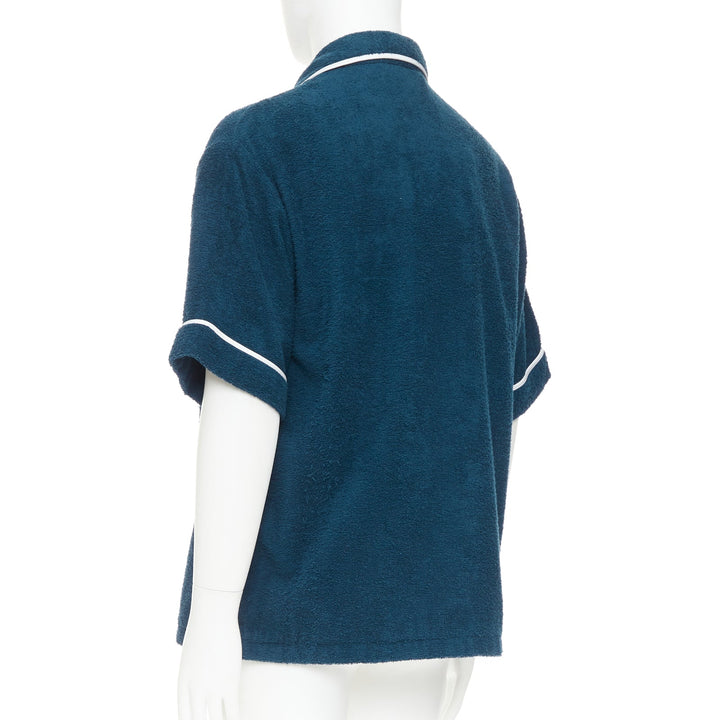 PRADA 2021 navy blue white terry cloth toweling cotton logo bowling shirt M