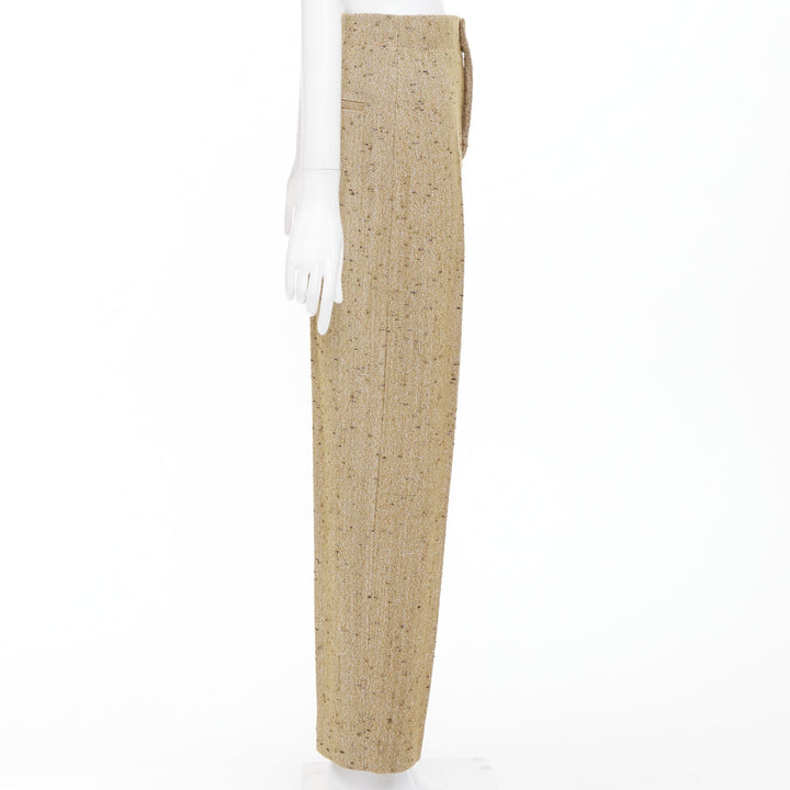 BOTTEGA VENETA 2020 brown flecked wool tweed high waisted pants IT38 XS
