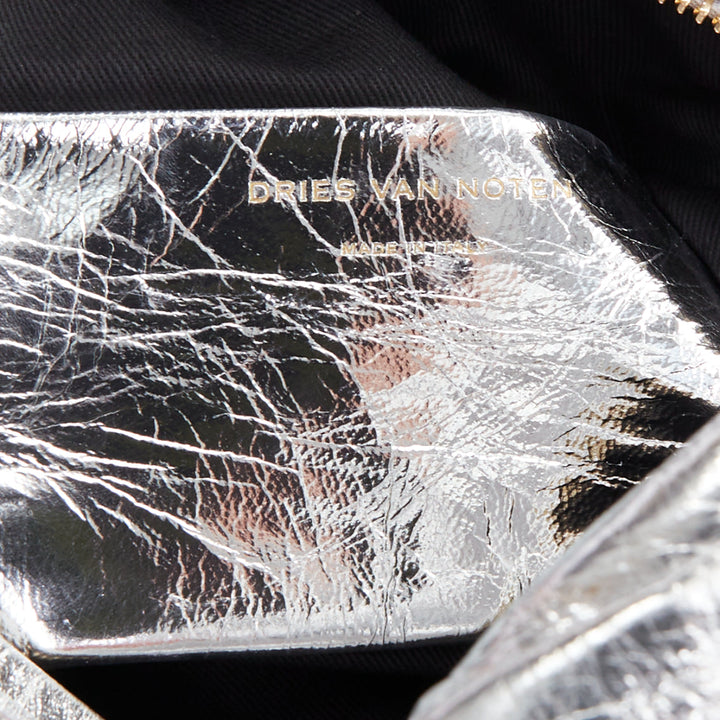 DRIES VAN NOTEN Twist silver metallic textured leather top handle bag