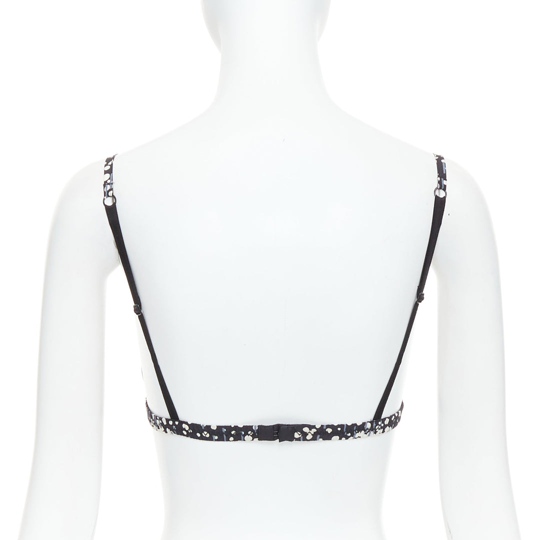 CHANEL 02A black grey CC logo faux pearl embellished padded bra