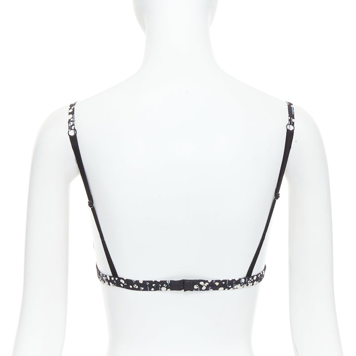 CHANEL 02A black grey CC logo faux pearl embellished padded bra