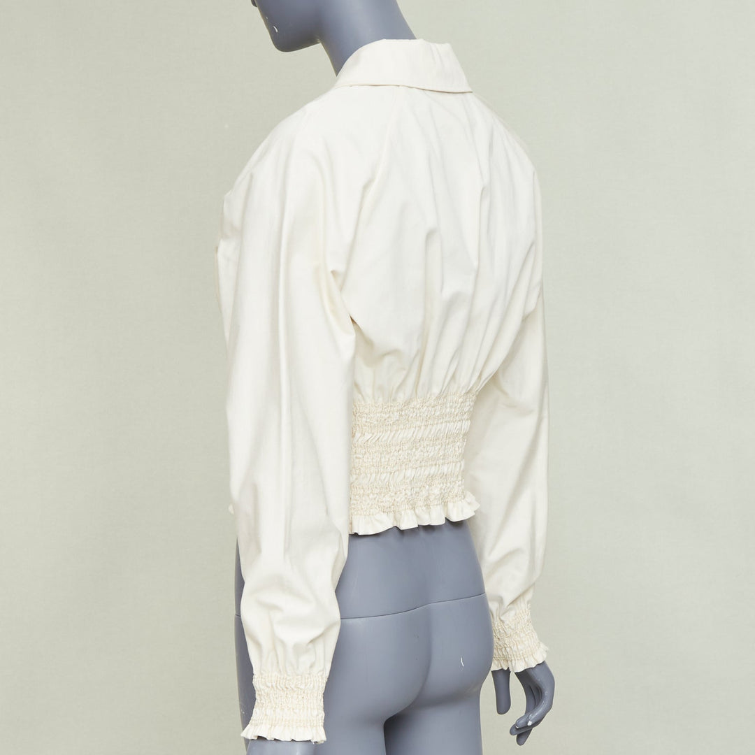 HERMES 2010 Crude Cell  ivory heavy cotton smocked waist crop overshirt FR38 M